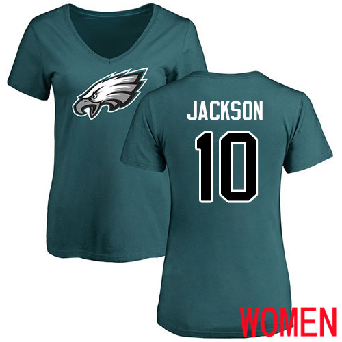 Women Philadelphia Eagles #10 DeSean Jackson Green Name and Number Logo Slim Fit NFL T Shirt